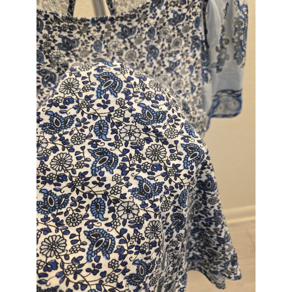 Lucky Brand Blouse Navy Blue Geo Boho Paisley Print Short Sleeve Top Women's M - Picture 4 of 11